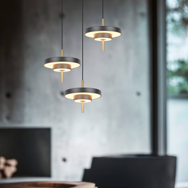Trio Lighting LED závesné svietidlo Keaton, čierna/zlatá farba Ø 45 cm 3-pl., Čierna, Obývacia izba / jedáleň, kov, Závesné svietidlo