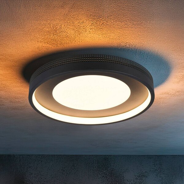 Stropné LED svetlo Solea, čierne matné, Ø 40 cm, plast, Čierna, Obývacia izba / jedáleň, Plast, Moderný, Závesné svietidlo
