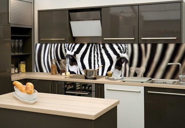 DIMEX | Fototapeta do kuchyne Zebra KI-260-016 | 260 x 60 cm | čiernobiela