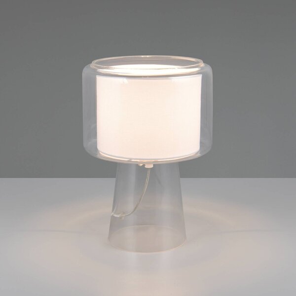 Stolová lampa Rocka, číra, výška 29 cm, sklo/textil, Jasné / priehľadné, Obývacia izba / jedáleň, Sklo, Stojacie svietidlo