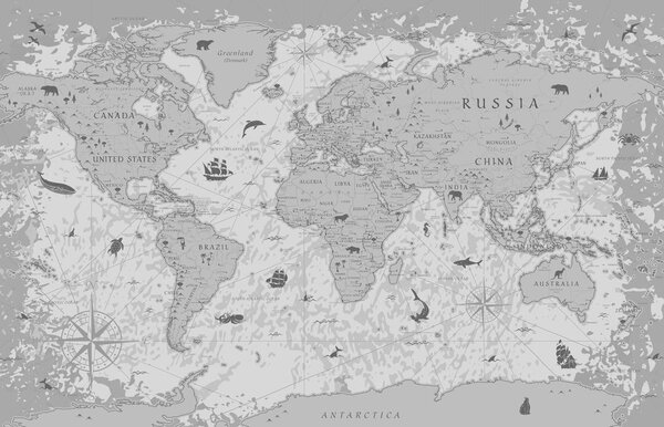 Obraz na korku mapa v čiernobielom prevedení