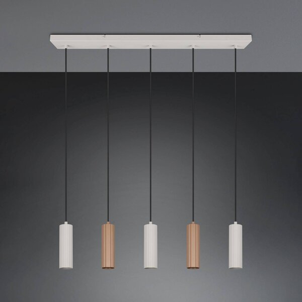 Trio Lighting Závesné svietidlo Soka, hnedá/sivá, dĺžka 85 cm, kov, 5-pl., Hnedá / hrdzavá, Obývacia izba / jedáleň, kov, Moderný, Závesné svietidlo