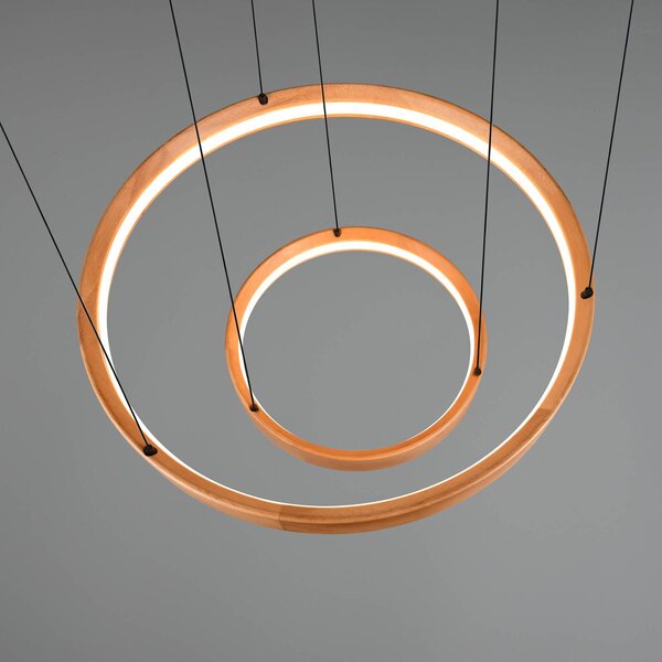 LED závesné svietidlo Lynwood, Ø 60 cm, farba dreva, drevo, 2-pl., Svetlé drevo, Obývacia izba / jedáleň, Drevo, Závesné svietidlo
