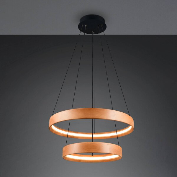 LED závesné svietidlo Lynwood, Ø 60 cm, farba dreva, drevo, 2-pl., Svetlé drevo, Obývacia izba / jedáleň, Drevo, Závesné svietidlo