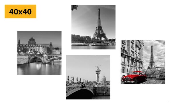 Set obrazov Paríž s retro červeným autom