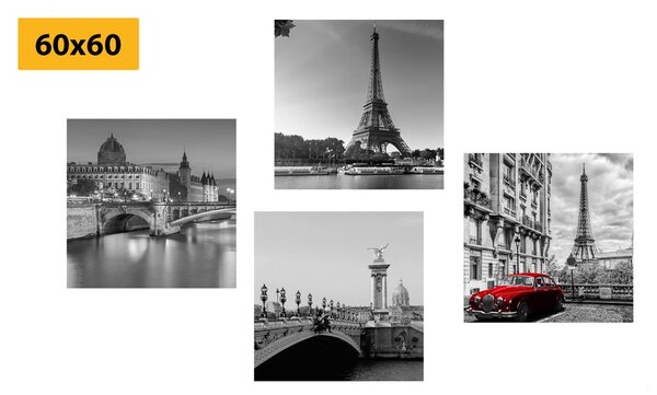 Set obrazov Paríž s retro červeným autom