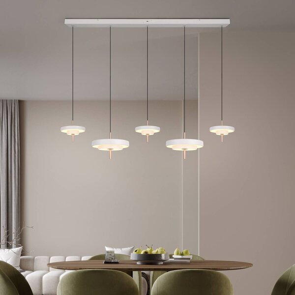 LED závesné svietidlo Keaton, svetlošedá, dĺžka 140 cm, 5-pl., Hliník / sivá / zinok, Obývacia izba / jedáleň, kov, Závesné svietidlo