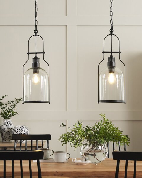 Závesná lampa čierna kovová 166 cm číre sklo tienidlo stropné svietidlo v retro štýle