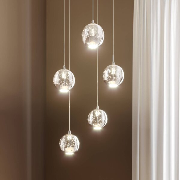 Lucande LED závesné svietidlo Hayley, Ø 30 cm, 5 svetiel, chróm, sklo, Jasné / priehľadné, Obývacia izba / jedáleň, Sklo, Moderný, Závesné svietidlo