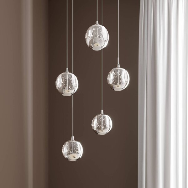 Lucande LED závesné svietidlo Hayley, Ø 30 cm, 5 svetiel, chróm, sklo, Jasné / priehľadné, Obývacia izba / jedáleň, Sklo, Moderný, Závesné svietidlo