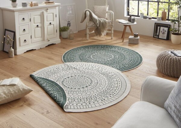 Hanse Home, Kusový koberec Twin-Wendeteppiche 103103 creme grün – na von aj na doma, 140x140 (priemer) kruh, zelená, chodba / predsieň