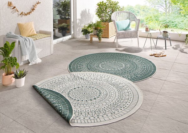 Hanse Home, Kusový koberec Twin-Wendeteppiche 103103 creme grün – na von aj na doma, 140x140 (priemer) kruh, zelená, chodba / predsieň