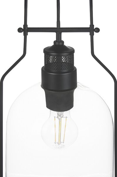 Závesná lampa čierna kovová 166 cm číre sklo tienidlo stropné svietidlo v retro štýle