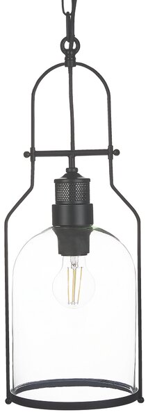 Závesná lampa čierna kovová 166 cm číre sklo tienidlo stropné svietidlo v retro štýle
