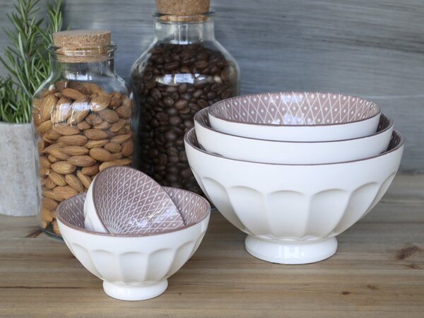 Set 5ks biela porcelánová miska s ružovými detailmi vo vnútri Arés - Ø15*9 cm - Chic Antique