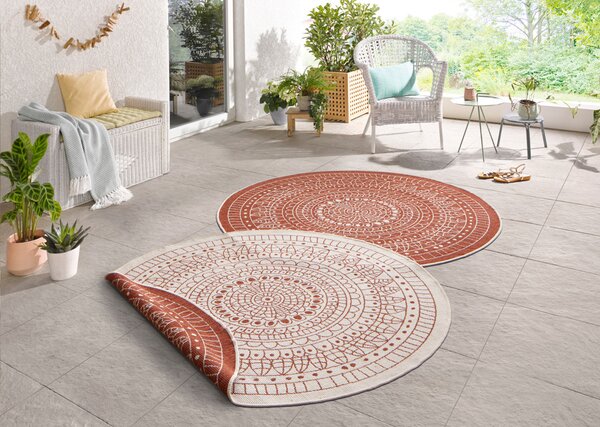 Hanse Home , Kusový koberec Twin-Wendeteppiche 103102 creme terra – na von aj na doma, 100x100 (priemer) kruh, oranžová, chodba / predsieň