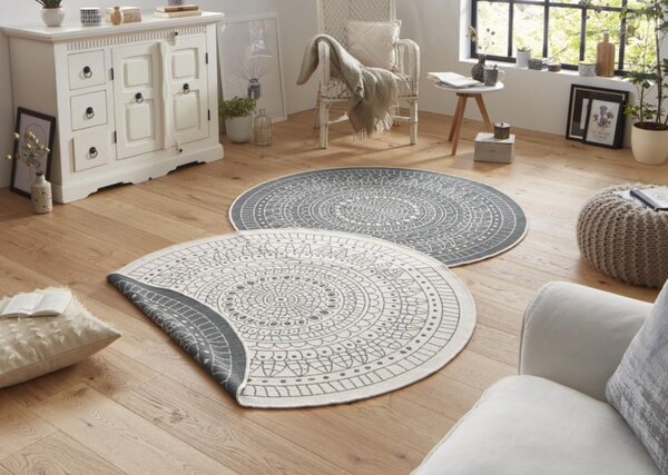 Hanse Home , Kusový koberec Twin-Wendeteppiche 103143 creme grau – na von aj na doma, 140x140 (priemer) kruh, šedá, chodba / predsieň