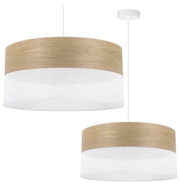 Závesné svietidlo Wood, 1x dýha zlatý dub/biele PVC tienidlo, (fi 44cm)