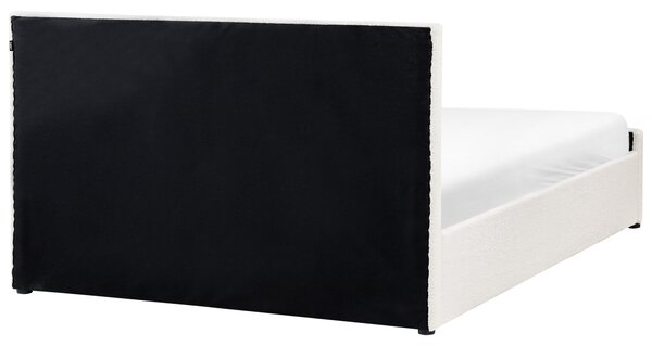 Posteľ s úložným priestorom krémová biela buklé 160 x 200 cm prešívané čalúnenie s čelom lamelový rošt moderný štýl spálňa