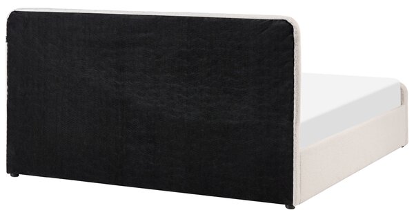 Posteľ s úložným priestorom biela buklé čalúnenie 180 x 200 cm prešívané čelo lamelový rošt moderný dizajn spálňa