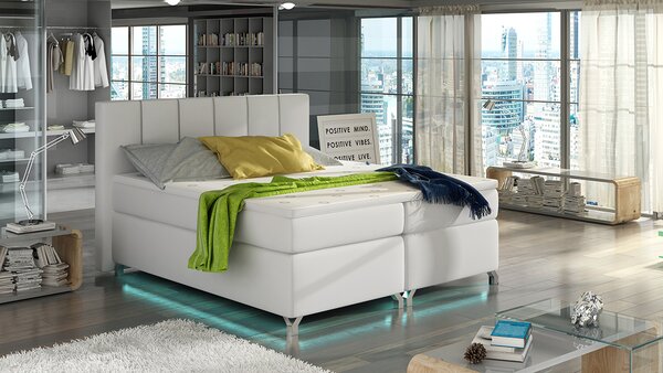 Čalúnená manželská posteľ s úložným priestorom Barino 140 - biela