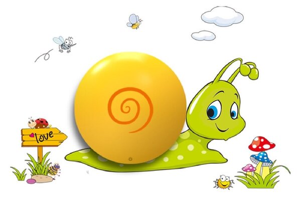 Detské nástenné svietidlo Snail, 1x oranžové plastové tienidlo, gr