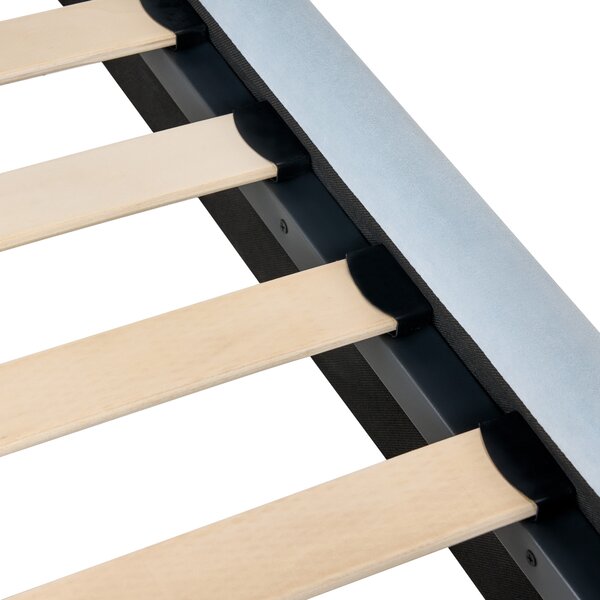 Posteľ svetlomodrá zamatové čalúnenie 120 x 200 cm prešívané čelo kovové nohy lamelový rošt moderný dizajn spálňa