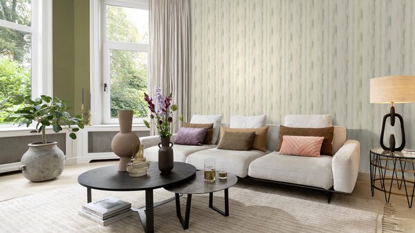 RASCH | Vliesová tapeta na stenu Peonies 509335 | 0,53 x 10,05 m | krémová, vining ivy, zelená