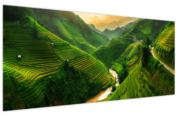 Obraz - Ryžové terasy Mu Cang Chai (120x50 cm)