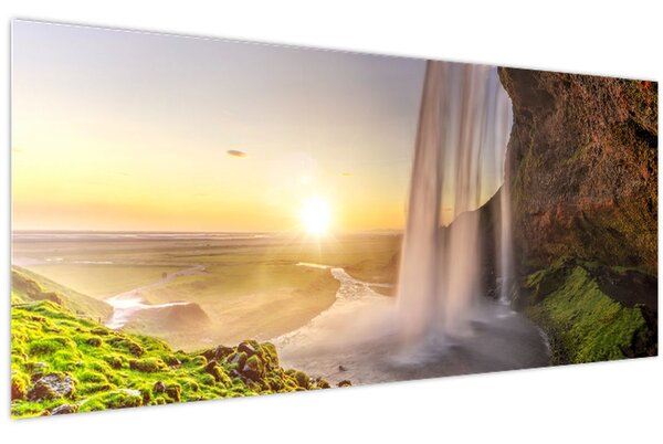 Obraz - Seljalandsfoss spoza vnútra jaskyne (120x50 cm)