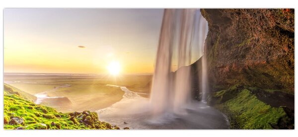 Obraz - Seljalandsfoss spoza vnútra jaskyne (120x50 cm)