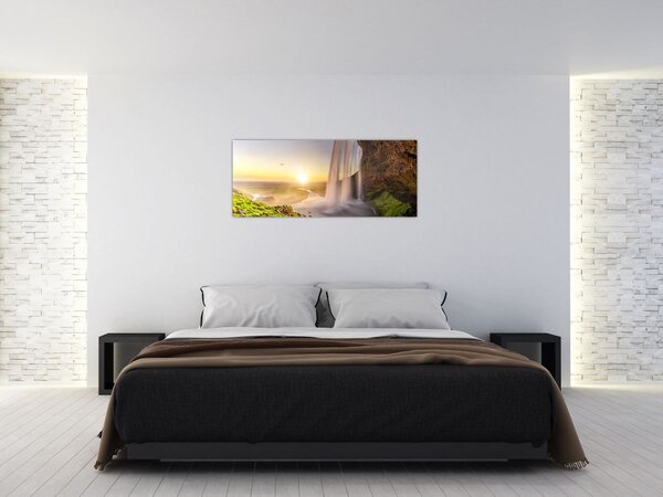 Obraz - Seljalandsfoss spoza vnútra jaskyne (120x50 cm)
