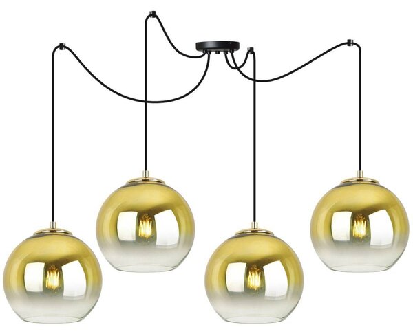 Závesné svietidlo Bergen Gold Spider, 4x zlaté/transparentné sklenené tienidlo (fi 20cm)