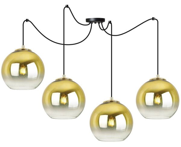 Závesné svietidlo Bergen Gold Spider, 4x zlaté/transparentné sklenené tienidlo (fi 20cm)