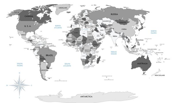 Obraz na korku čiernobiela mapa s modrým kontrastom