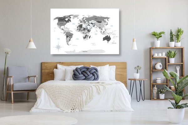 Obraz na korku čiernobiela mapa s modrým kontrastom