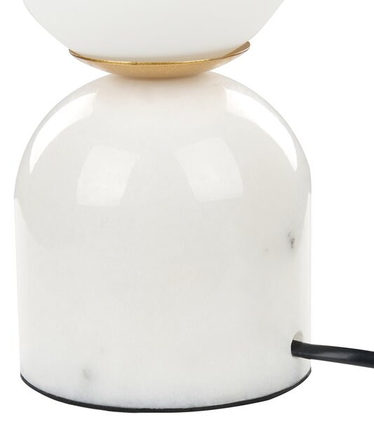 Stolná lampa biela sklenené okrúhle tienidlo mramorový podstavec nočný stolík moderný dizajn doplnky obývacia izba