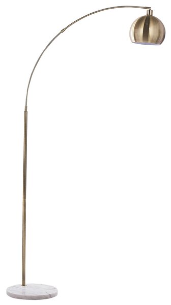 Stojaca lampa mosadzná kov 210 cm okrúhle kupolové tienidlo nastaviteľné mramorový podstavec moderný štýl obývačka