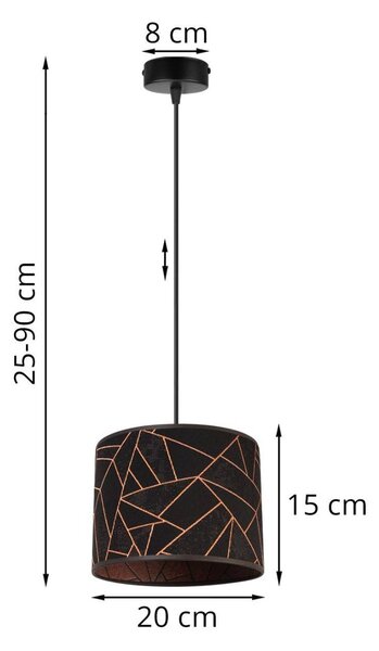 Závesné svietidlo Werona 6, 1x čierne textilné tienidlo so vzorom, (fi 20cm), c