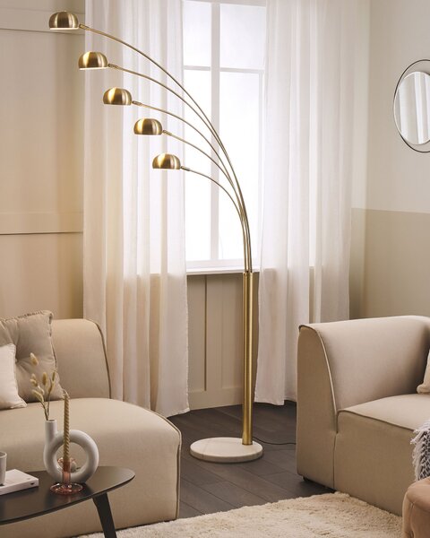 Stojaca lampa zlatá kovová chrómovaná 210 cm s 5 nastaviteľnými tienidlami oblúkový dizajn industriálny štýl