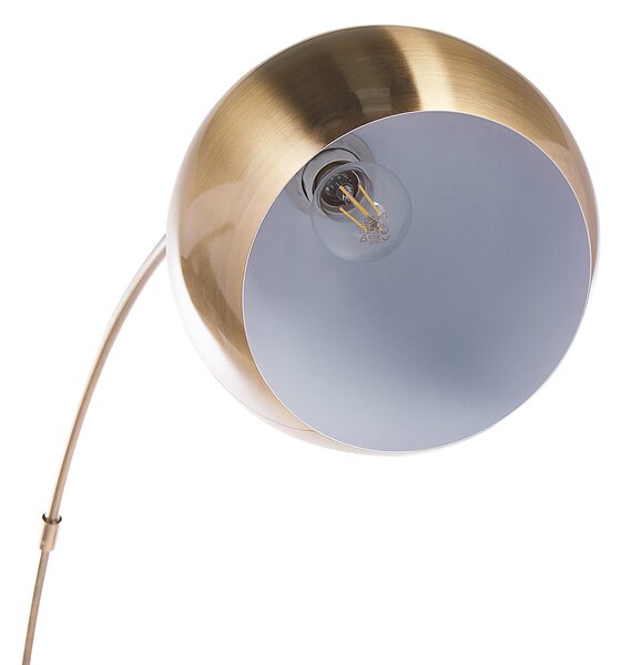 Stojaca lampa mosadzná kov 210 cm okrúhle kupolové tienidlo nastaviteľné mramorový podstavec moderný štýl obývačka