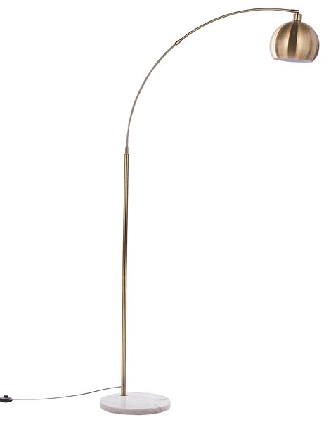 Stojaca lampa mosadzná kov 210 cm okrúhle kupolové tienidlo nastaviteľné mramorový podstavec moderný štýl obývačka