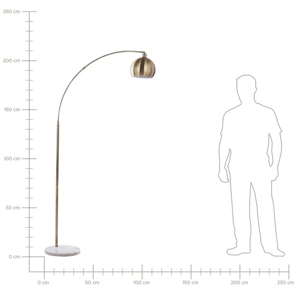 Stojaca lampa mosadzná kov 210 cm okrúhle kupolové tienidlo nastaviteľné mramorový podstavec moderný štýl obývačka