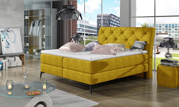 Čalúnená manželská posteľ s úložným priestorom Lazio 140 - žltá