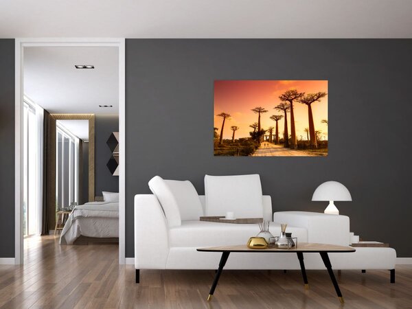 Obraz - Západ slnka v uličke Baobab (90x60 cm)