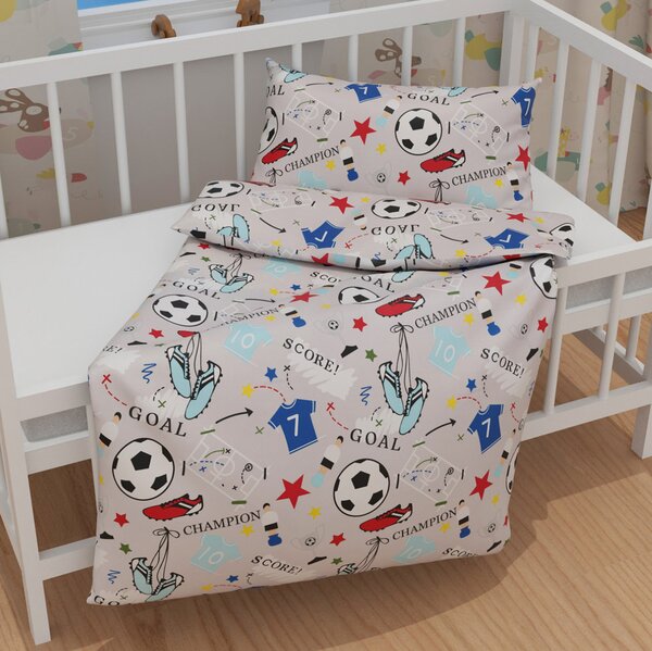 Biante Detské bavlnené posteľné obliečky do postieľky Sandra SA-646 Futbal to je hra - na sivom Do postieľky 90x120 a 40x60 cm