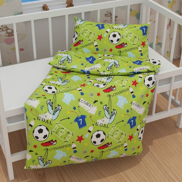 Biante Detské bavlnené posteľné obliečky do postieľky Sandra SA-645 Futbal to je hra - na zelenom Do postieľky 90x120 a 40x60 cm