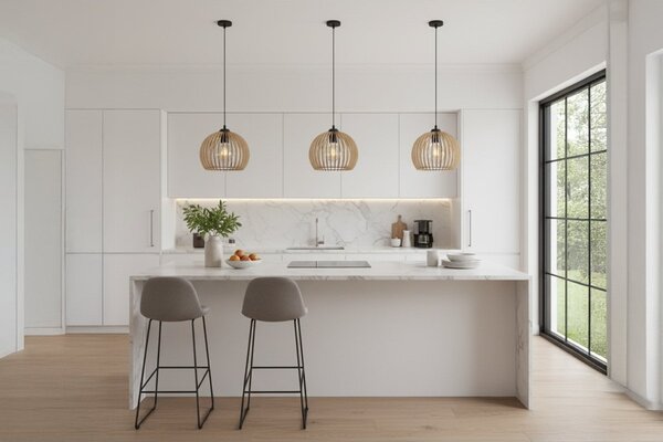 Závesné svietidlo Timber 6, 1x drevené tienidlo, (fi 21 cm)