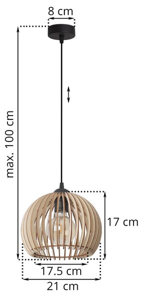 Závesné svietidlo Timber 6, 1x drevené tienidlo, (fi 21 cm)