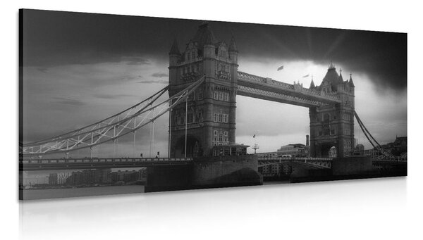 Obraz západ slnka nad Tower Bridge v čiernobielom prevedení